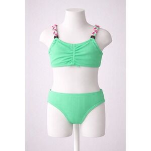 Ocean & Co Girls Aqua Ribbed Bikini Set Bra Top Bottoms Size XS 4 5 UPF 50+